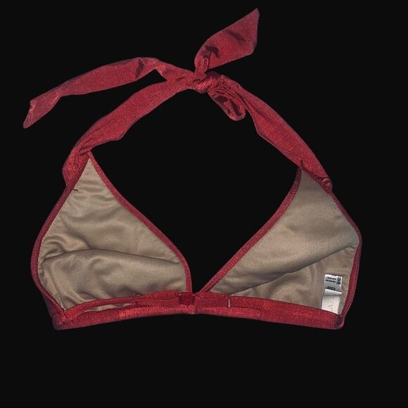Red Small LaPerla 2 pc Sexy Brief Bikini Halter Top Rhinestone Detail Tie Side - Picture 4 of 4